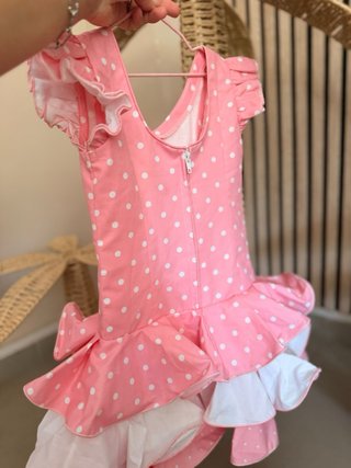 Vestido Flamenca Lunares Rosa y Blanco