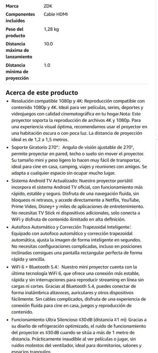 Proyector Portátil Z 270 ANSI 4K/1080P