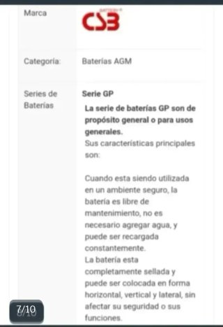 Batería 12 V 7.2 Ah amperios