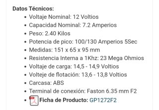 Batería 12 V 7.2 Ah amperios