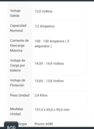 Batería 12 V 7.2 Ah amperios