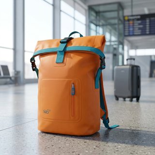Mochila naranja y turquesa