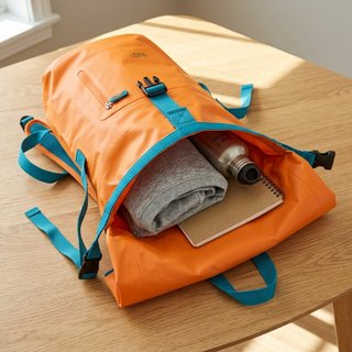 Mochila naranja y turquesa