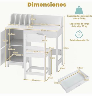 Escritorio infantil blanco con silla