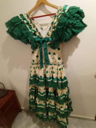 Vestido Flamenca Beige y Verde