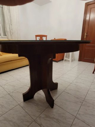 Mesa redonda cristal y madera