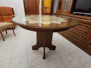 Mesa redonda cristal y madera
