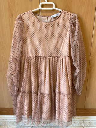 Vestido rosa Zara Tulle Lunares negros XS