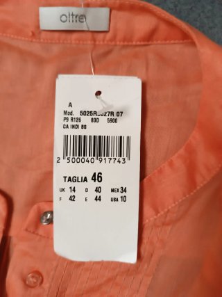 Camisa Oltre Mujer Talla 46 Naranja