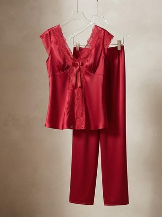 Conjunto Pijama Seda Rojo Mujer