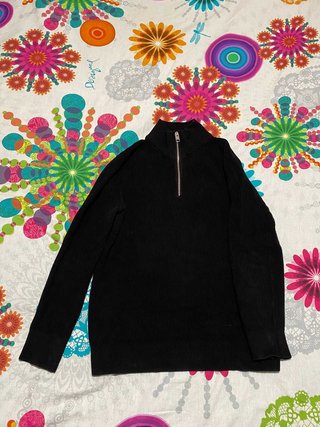 Sweater H&M Preto Quarter-Zip Canelado - Impecável