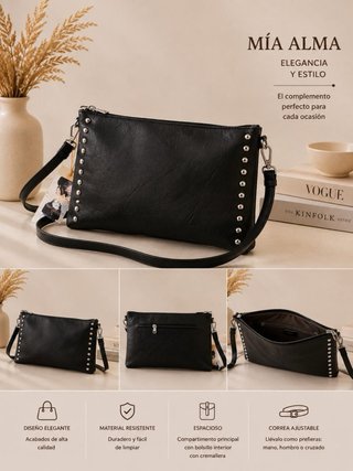 Bolsos negros y blanco con tachuelas