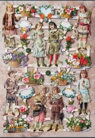 Lamina Cromos troquelados EF 7368. Niños y flores