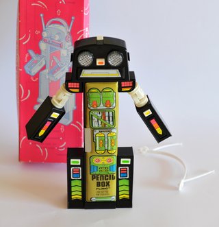 Astuccio Plumier vintage Robot FLOMO, nero e verde