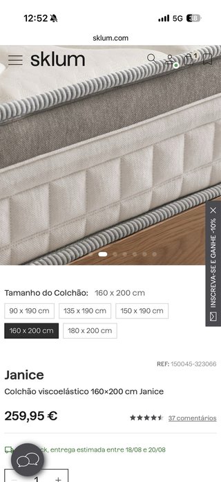 Colchão Sklum 160x200 viscoelastico como novo