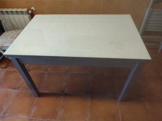 Mesa de cocina extensible cristal blanco y gris