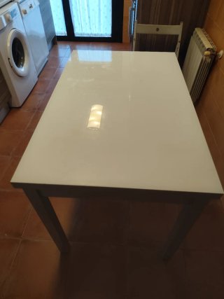 Mesa de cocina extensible cristal blanco y gris