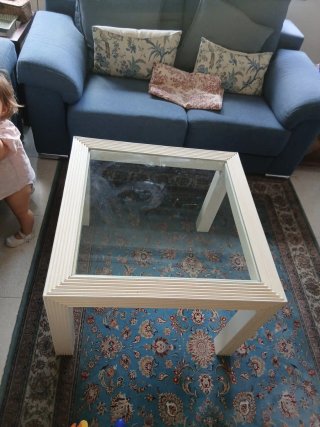 Mesa centro madera lacada blanco y cristal