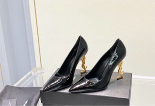Zapatos Salón Saint Laurent Charol Negro Tacón Oro