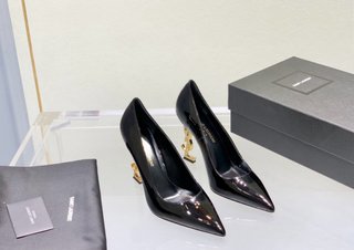 Zapatos Salón Saint Laurent Charol Negro Tacón Oro