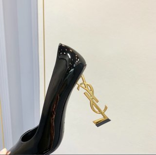 Zapatos Salón Saint Laurent Charol Negro Tacón Oro