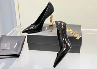 Zapatos Salón Saint Laurent Charol Negro Tacón Oro