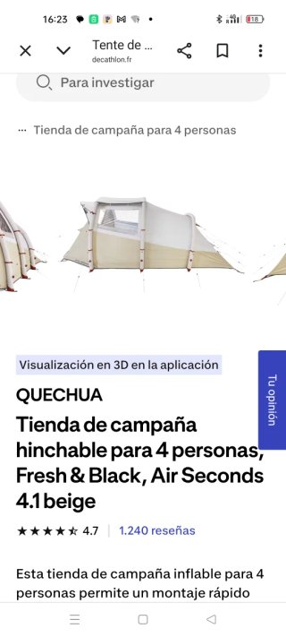 Tienda campaña hinchable 4 personas