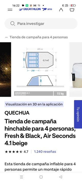 Tienda campaña hinchable 4 personas