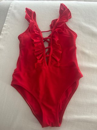 Bañador niña volantes rojo