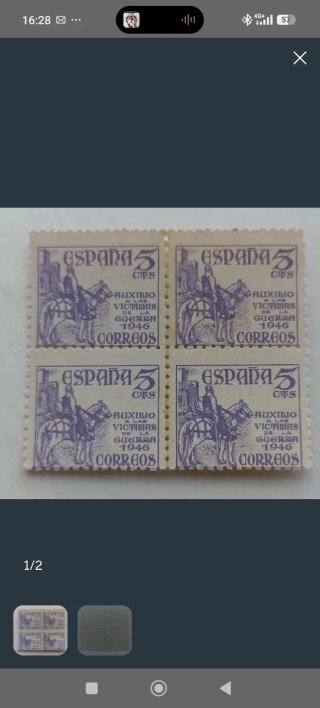 Sello España 1946 Bloque de 4 Auxilio Víctimas Gue