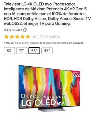 TV LG OLED evo 55 4K Procesador a9 Gen 5
