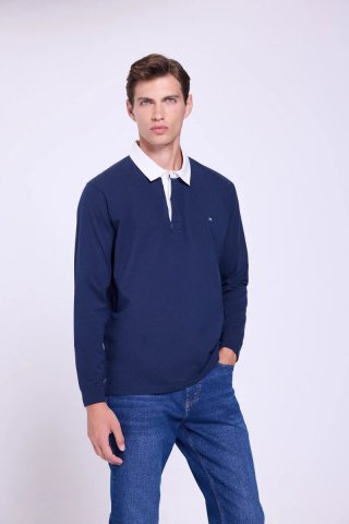 Polo Rugby Milano Talla M Azul Blanco