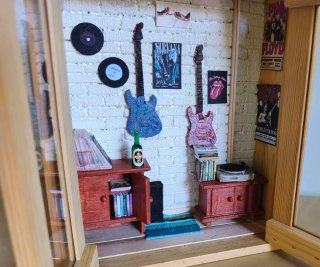 Diorama Scatola Legno Sala Musica Chitarre Vinili