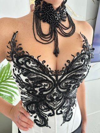Vestido fiesta S Corsé Negro y Blanco