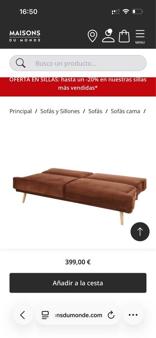 Sofá Cama Terciopelo rojo cobre