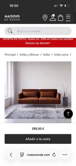Sofá Cama Terciopelo rojo cobre