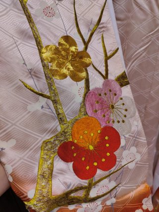 Kimono Japonés Original Flores Naranja Rosa