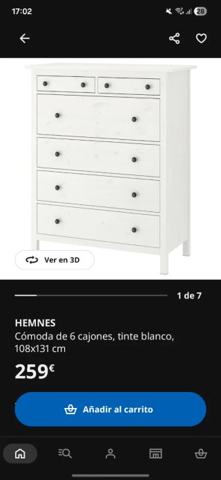 Cómoda HEMNES Ikea 6 cajones blanca