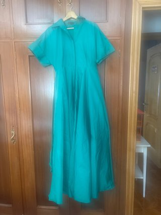Vestido largo verde azulado