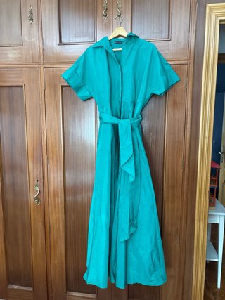 Vestido largo verde azulado