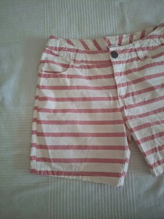 Pantalón corto algodón rayas rosa y blanco