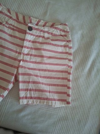Pantalón corto algodón rayas rosa y blanco