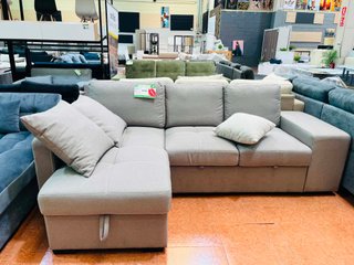 Sofá cama chaise longue beige con arcón
