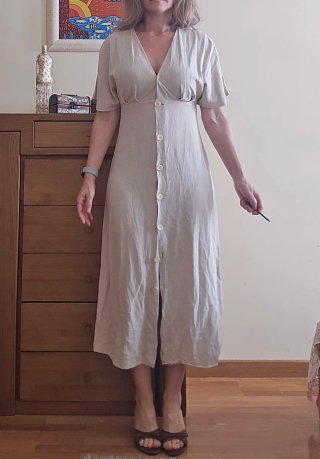 Vestido Largo Lino Mango MNG (Beige / Arena)
