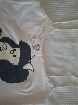 Pijama Mafalda Verano rosa y blanco