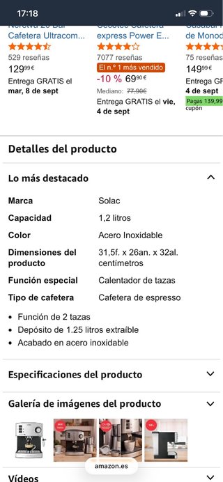 Cafetera Solac Acero Inoxidable