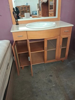 Mueble de baño completo madera y cristal