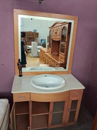 Mueble de baño completo madera y cristal