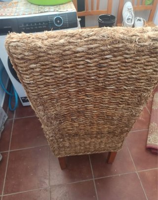 6 Sillas Mimbre y Madera Beige/Marrón