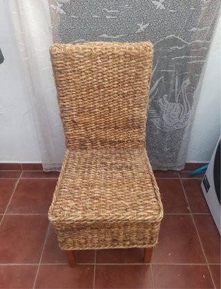 6 Sillas Mimbre y Madera Beige/Marrón